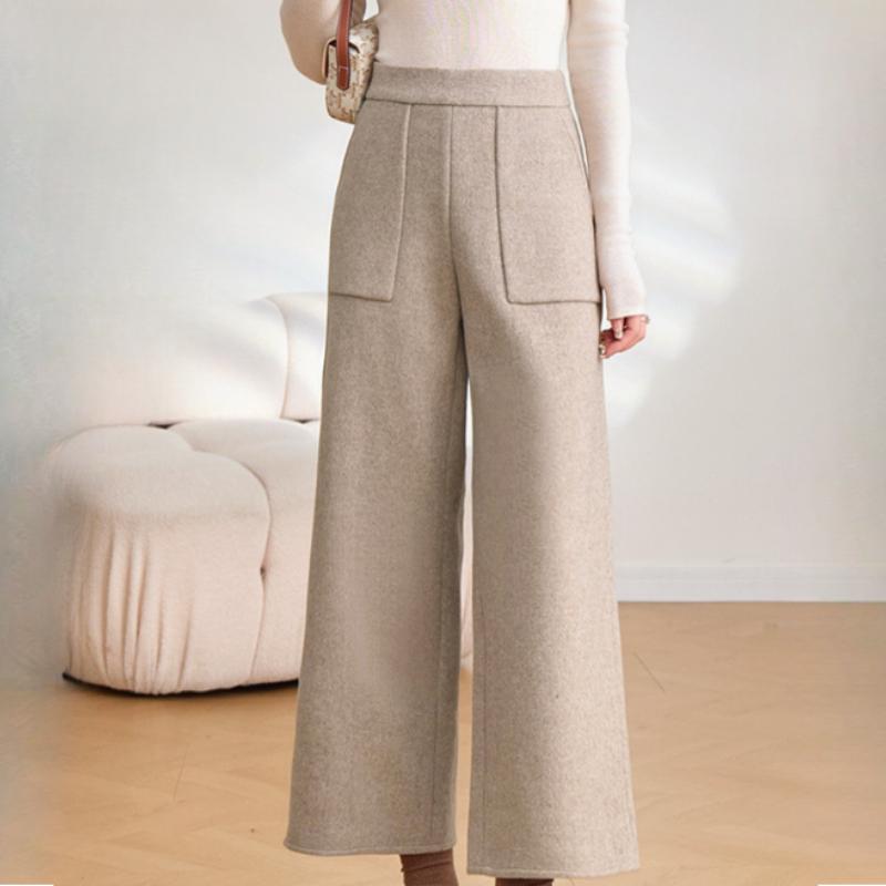 Autumn and Winter Temperament Double-sided Woolen Casual Pants Temperament Commuter Woolen Wide-leg Pants Women