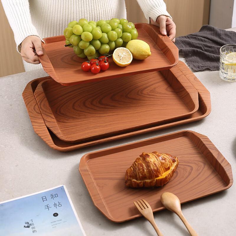 RuHan Imitation Wood Grain Rectangular Plastic Tea Tray