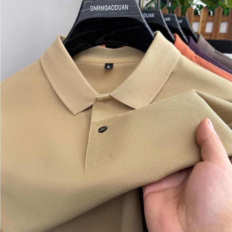 Men's Solid Color 100% Cotton Polo - Short-Sleeve, Summer Casual Lapel Top for Middle Age