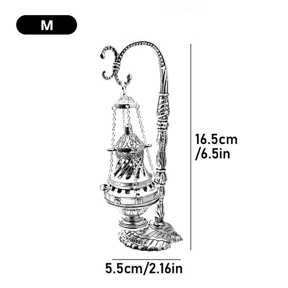 Vintage Incense Burner Stand Hanging Censer Aromatherapy Ornament Charcoal Incense Burner Ash Catcher with Lid Worship Craft