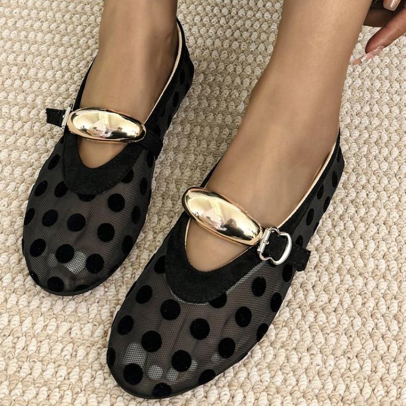 Korean Polka Dot Breathable Flat Bot Mary Women's Ballet Round Head Single Soft