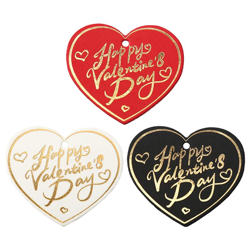 100pcs Happy Valentines Day Gift Tags Heart Shaped White Red Paper Cards Hang Tag Labels Party Favor Packaging Decoration DIY