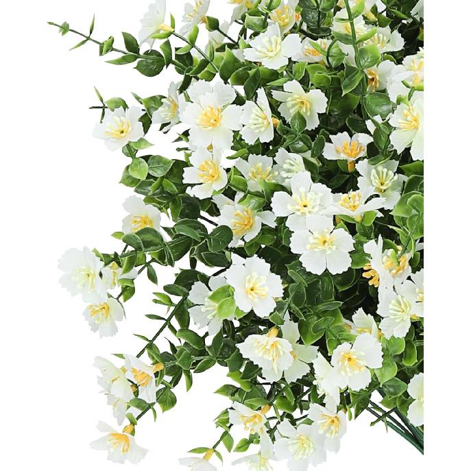 Artificial Flowers for Outdoors, 12 Bundles Fake White Flowers for Outdoor Planters, Faux Plants with Silk Flowers for Porch Decor Garden Patio Home