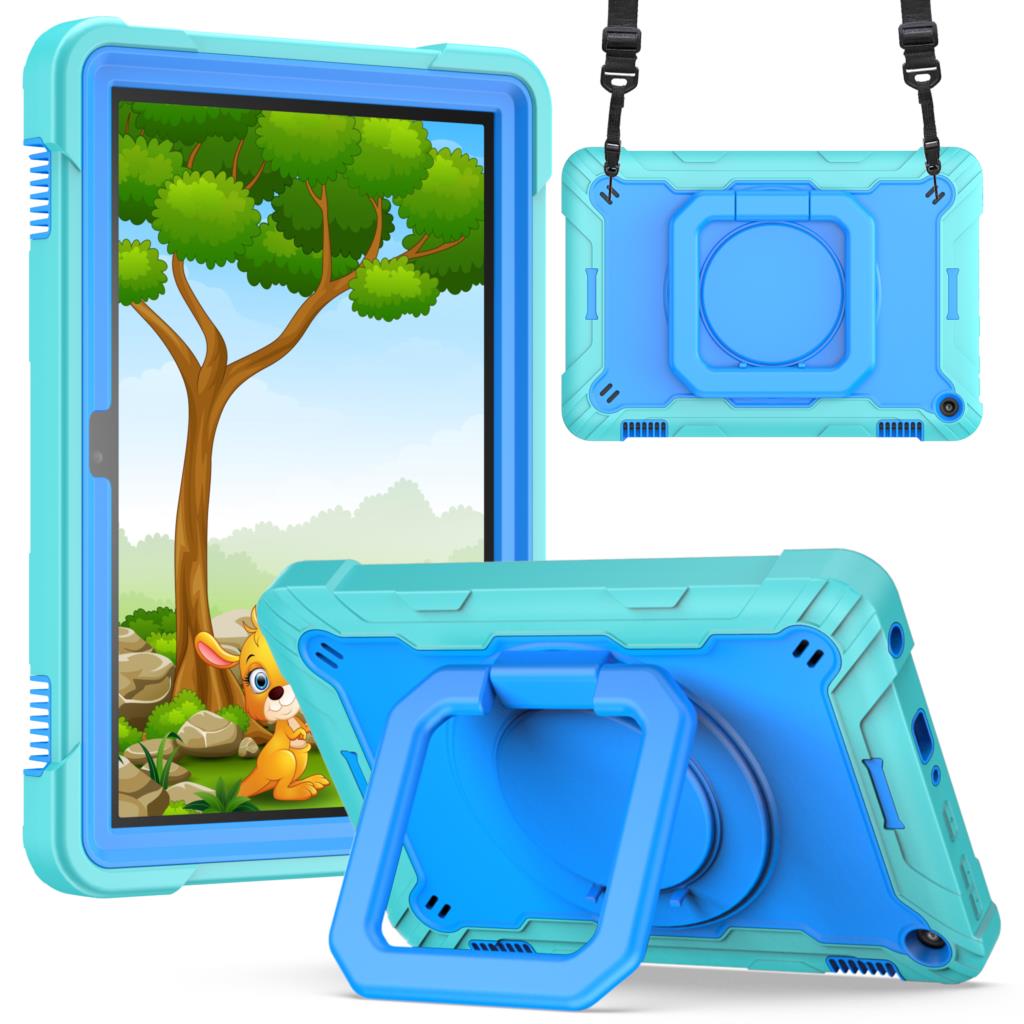 360 Rotating Case for Amazon Fire HD8 Plus 2020 10th Generation Handle Grip Stand Cover Shockproof Shoulder Strap Kids Funda # R