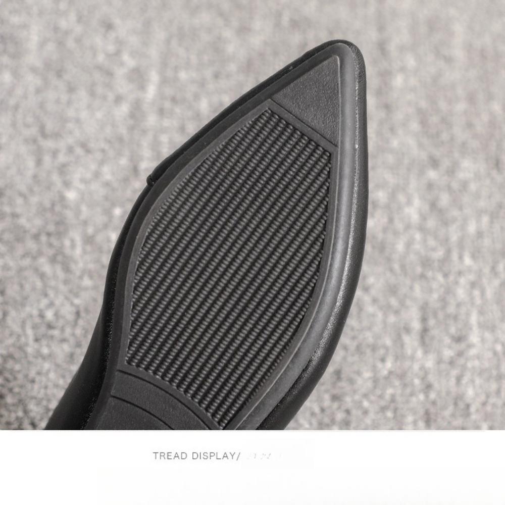 Women's Black Pointed-Toe Work Shoes - Soft Leather Shallow Mouth, Flat Soft-Soled, Comfortable for Interview/Flight Attendant, XCY36-357