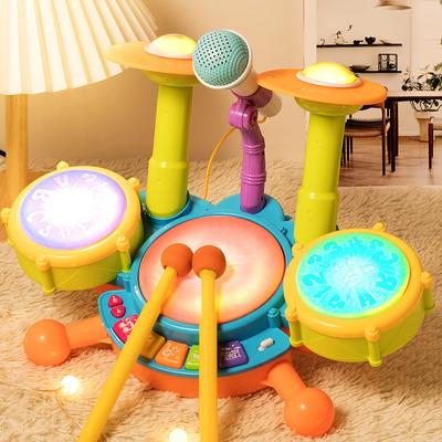 Mini Jazz Drum Set, Color Musical Instrument Kit, Baby Educational Instruments Toys for Kids Microphone Learning Activities Gift