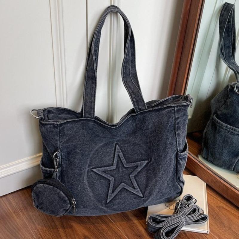 Cool Spice Girl Style Denim Big Bag Women's New Fashion Large Capacity Tote Bag Summer Versatile Messenger Bag