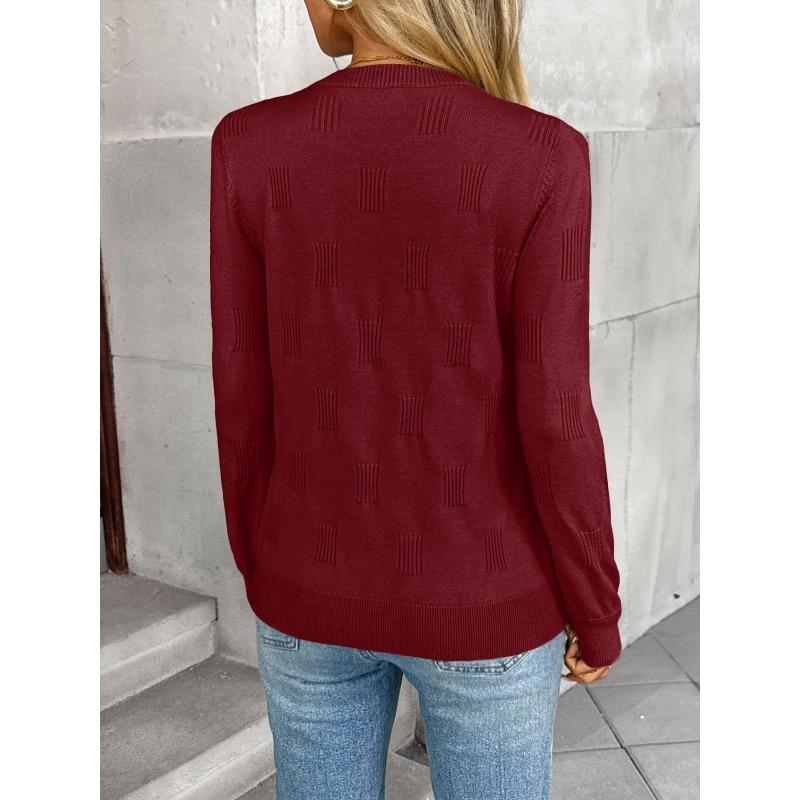 Women S Casual Knitted Pullover Sweater Round Neck Long Sleeve Solid Color
