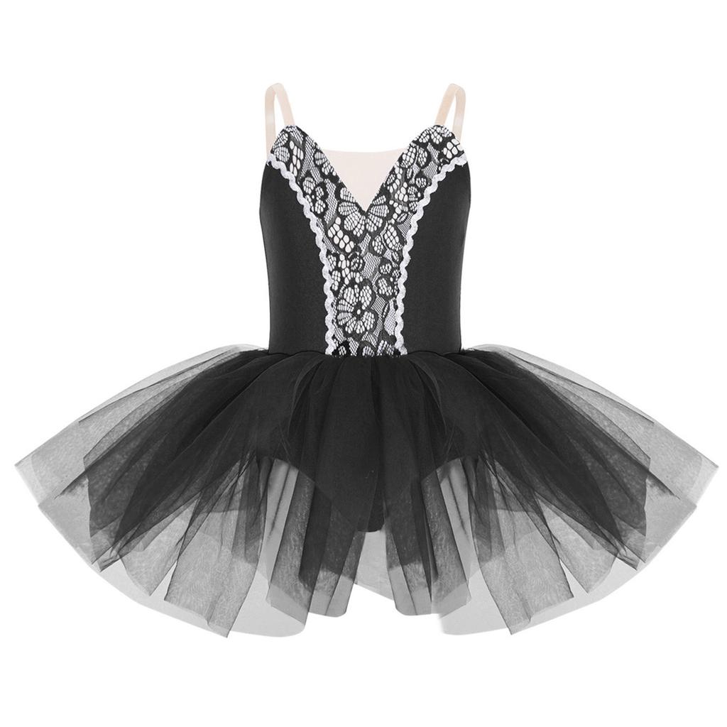 Flickors Balett Tutu Klänning Ärmlös Design Justerbara Spaghettistraps Spetsdetalj Framtill Uppträdande Danskläder