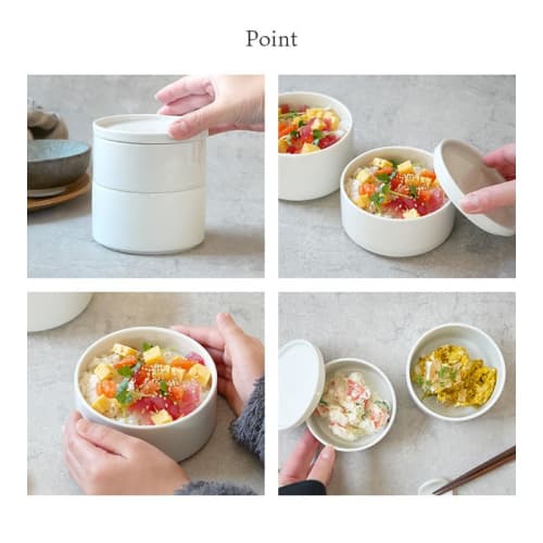 EAST table Stacker, White, 10cm, 2 Tiers, with Lid, Made in Japan, Dishwasher and Microwave Safe, SET-373