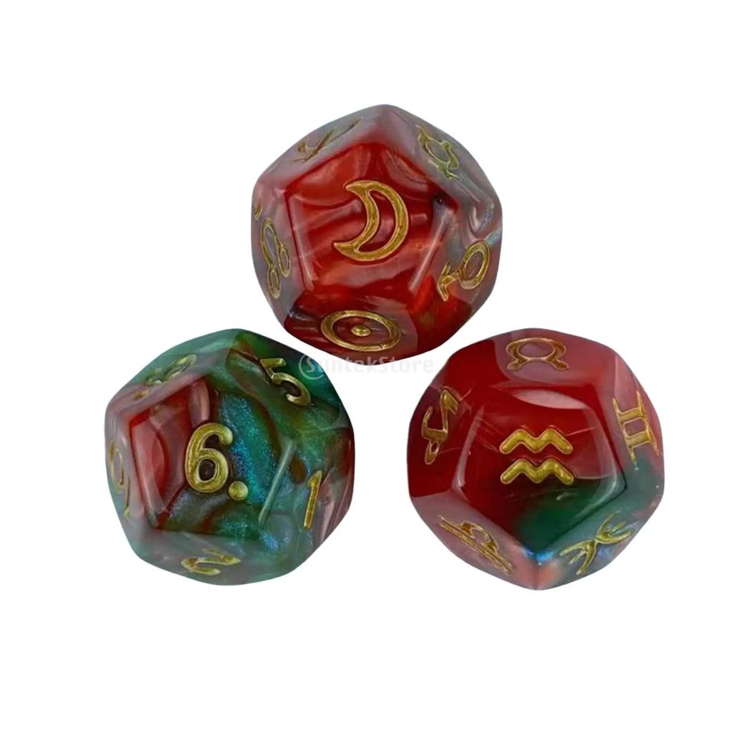 3x 12 Sided Dice Entertainment Toys Astrology Dice for KTV Role Playing Game Table Party Dice Multifaceted Party Game