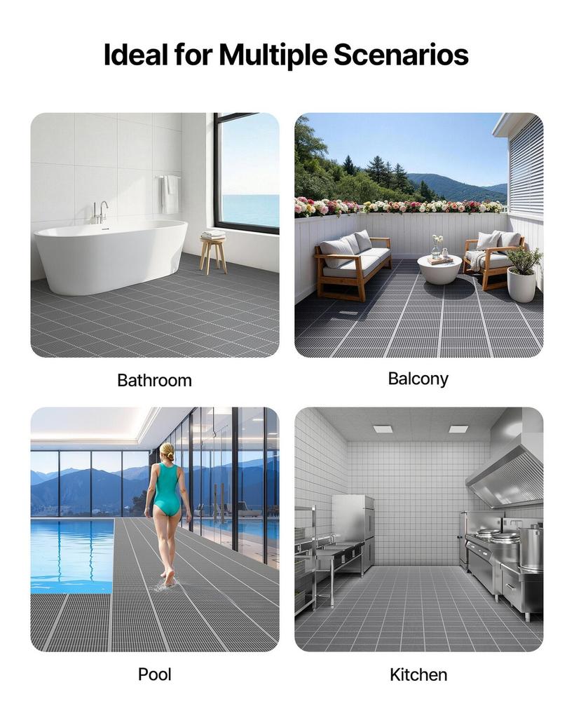 Drainage Mat, 90 x 1500 cm, PVC Non Slip Commercial Floor Mat, Wet Area Water Drain Splash Matting Hollow Doormat Roll, for Outdoor Indoor Restaurant