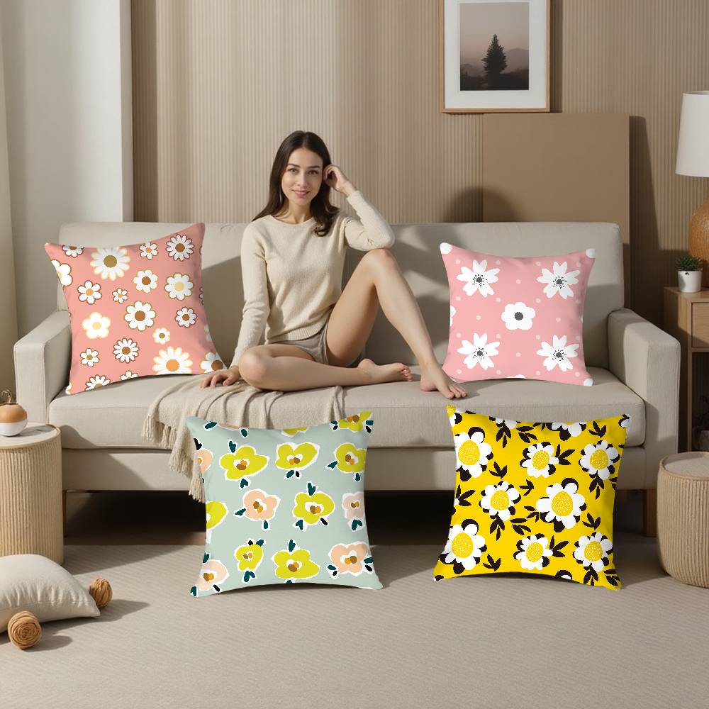 Home Decor Colorful Floral Pattern Digital Print Pillow Covers Pattern Cushion Cover Suitable for Sofa Bedroom Car Pillow Cover