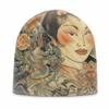 Warm Knit Brimless Skull Cap Elastic Graphic Knit Beanie Vintage Printed Beanie Hat  Outdoor Travel