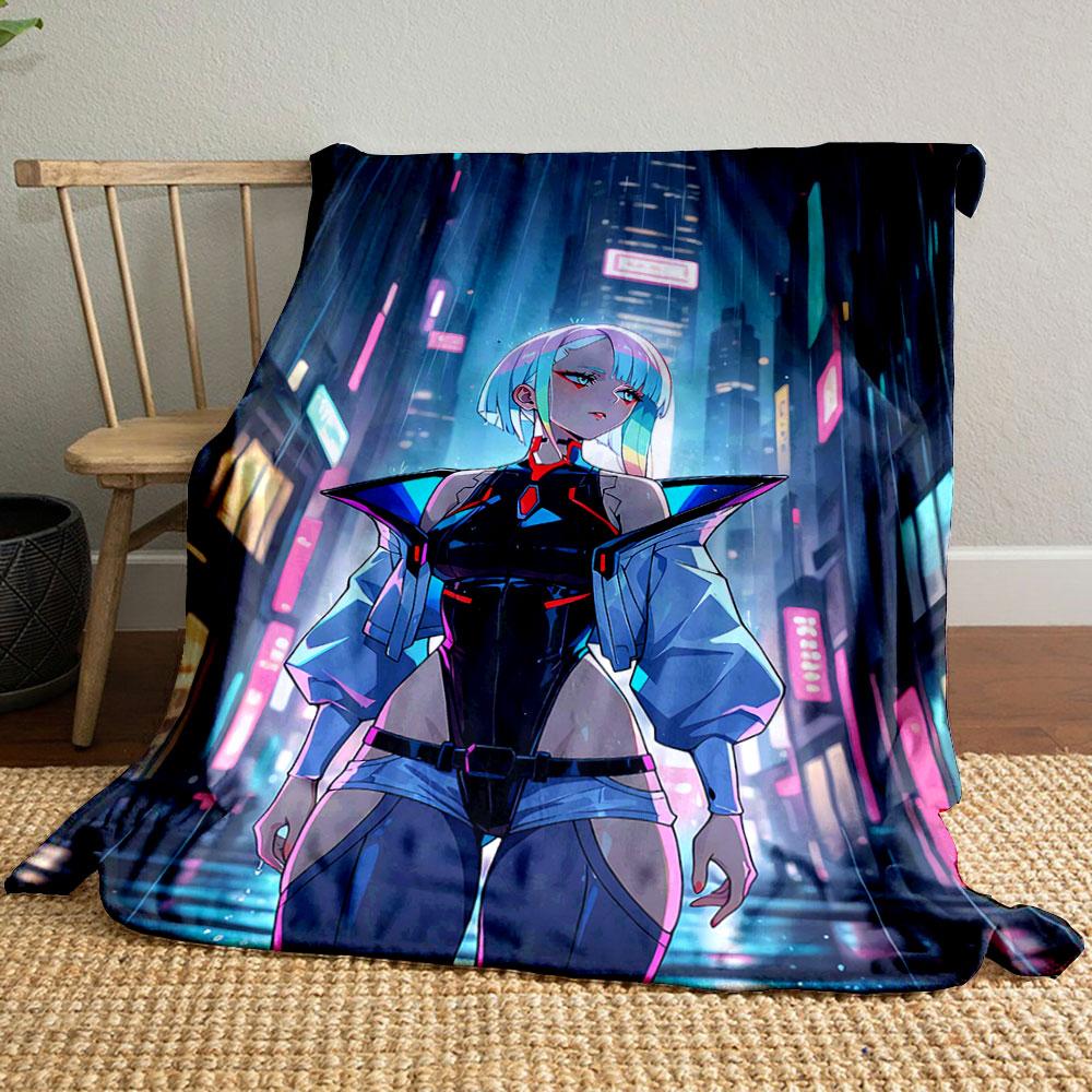 Neon-lit Cyberpunk Cityscape with Futuristic Attire and Rain Effects. for All Seasons Blanket Lunch Break Throw Gift