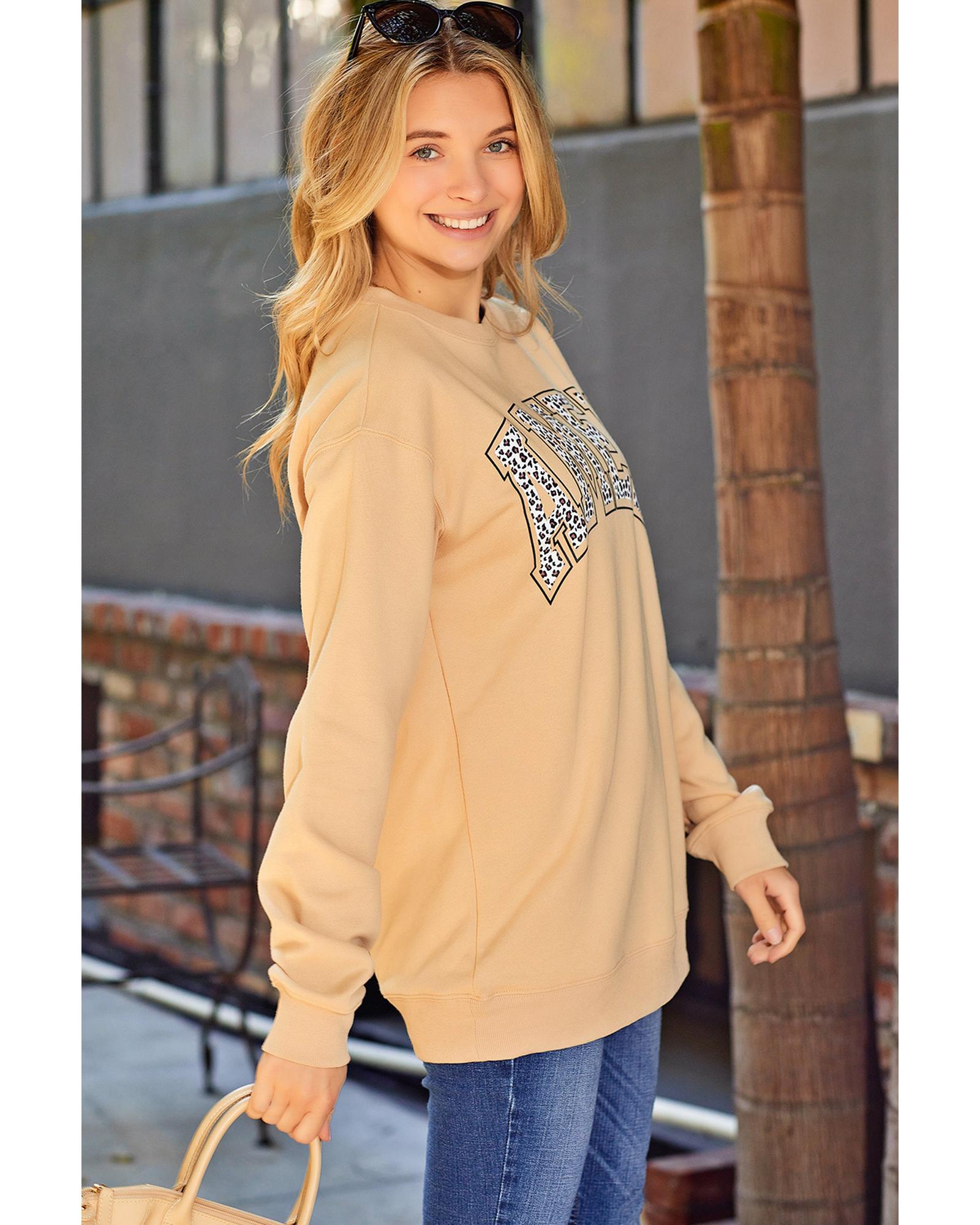 

Azura Exchange Leopard Letter Print Oversized Pullover Sweatshirt S хакі