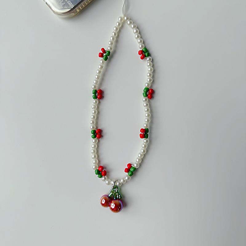Elegante Cordino per Telefono con Perle di Ciliegio per Donna - Catena Perline Carina Anti-Perdita con Tocco di Lusso