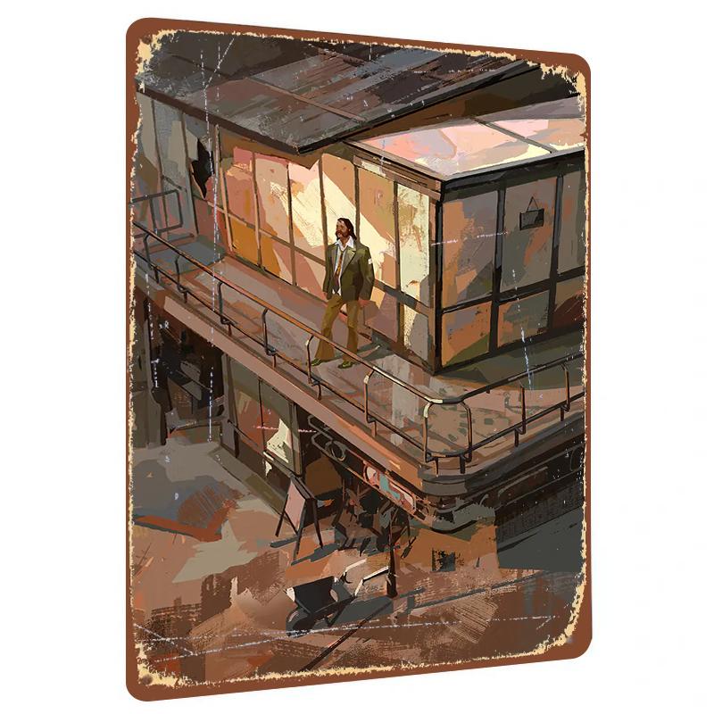 

Vintage Industrial Style Hand Painted Character Metal Wall Art Office Living Room Decorative Mural 20x30cm（7.8x11.8inch）