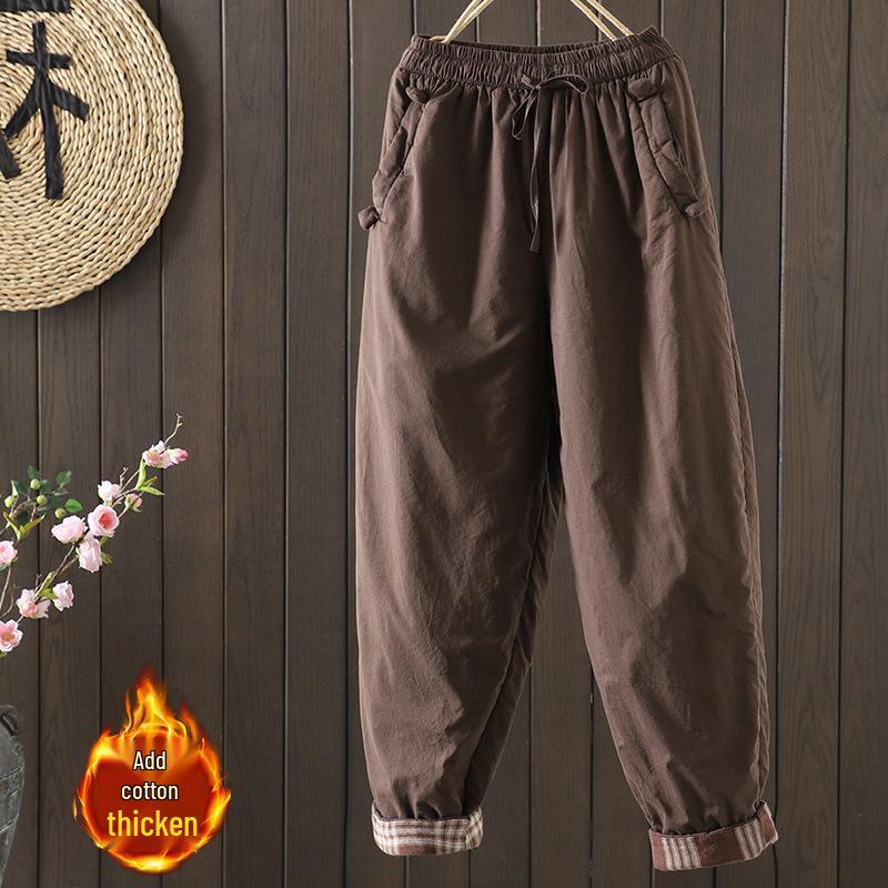 Winter Übergröße Elastischer Bund Hoher Bund Gesteppte Baumwollhose für Damen