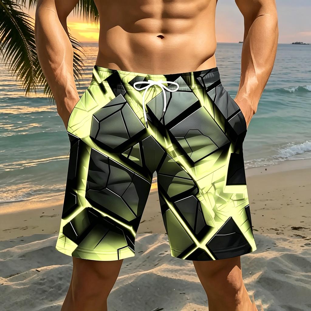 Summer Men Geometric Shape 3D Printed Beach Shorts