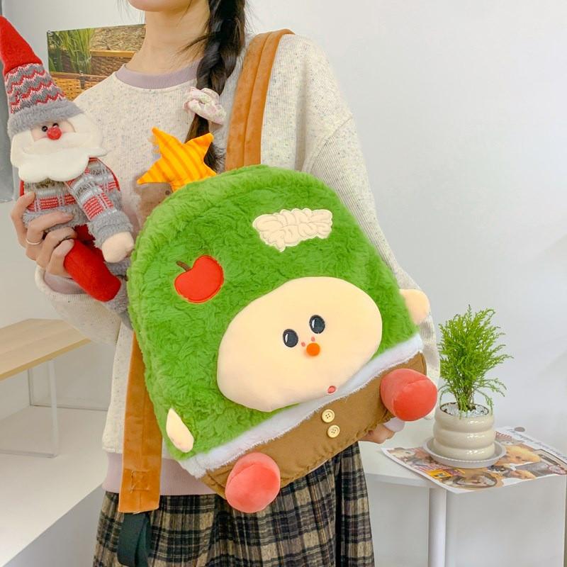 Sheep Apple Bear Pattern Plush Backpack Breathable Shoulder Straps Schoolbag