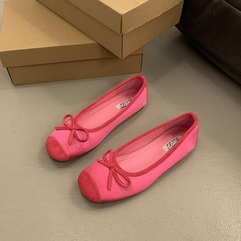 

Модная женская обувь на плоской подошве Весна Новинка Квадратный носок Мелкий вырез Комбинированная ткань Бант-бабочка Мягкая подошва Нескользящие Одинарные туфли 40