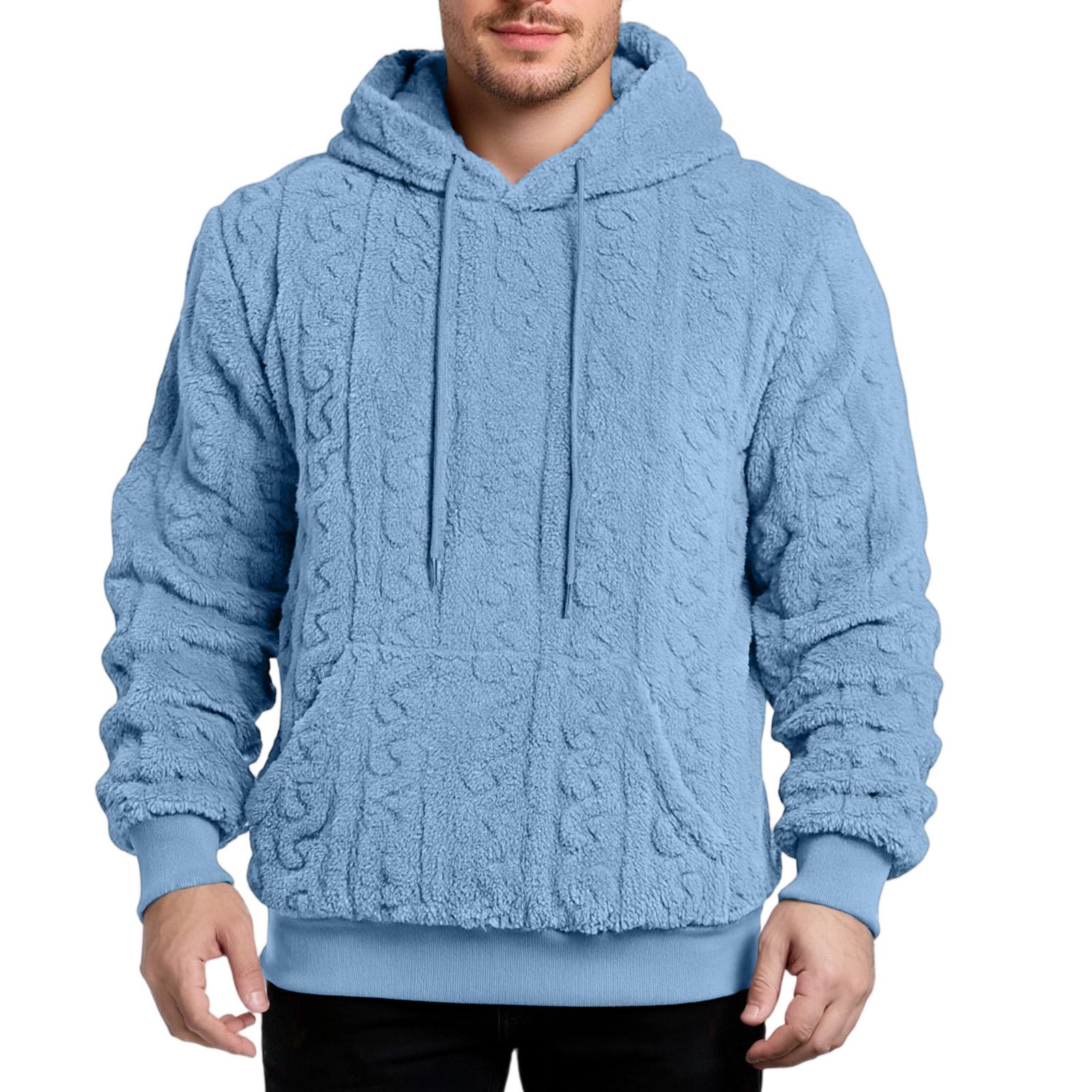 

Мужская зимняя флисовая толстовка с капюшоном на молнии с накладным карманом, повседневная куртка XL светло-синий