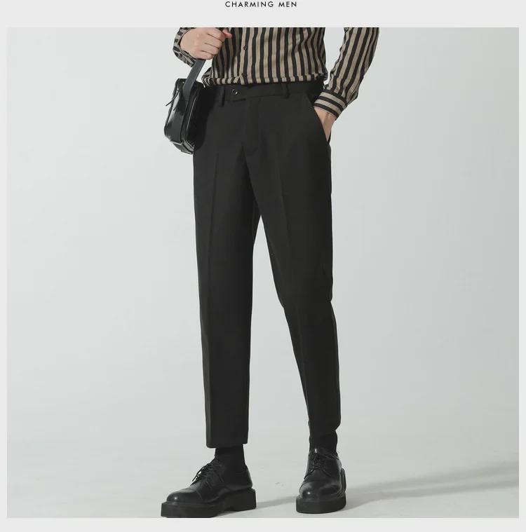 Men’s Casual Woolen Nine-Point Trousers - Autumn Business Loose Fit, Solid Color, Trendy Design.