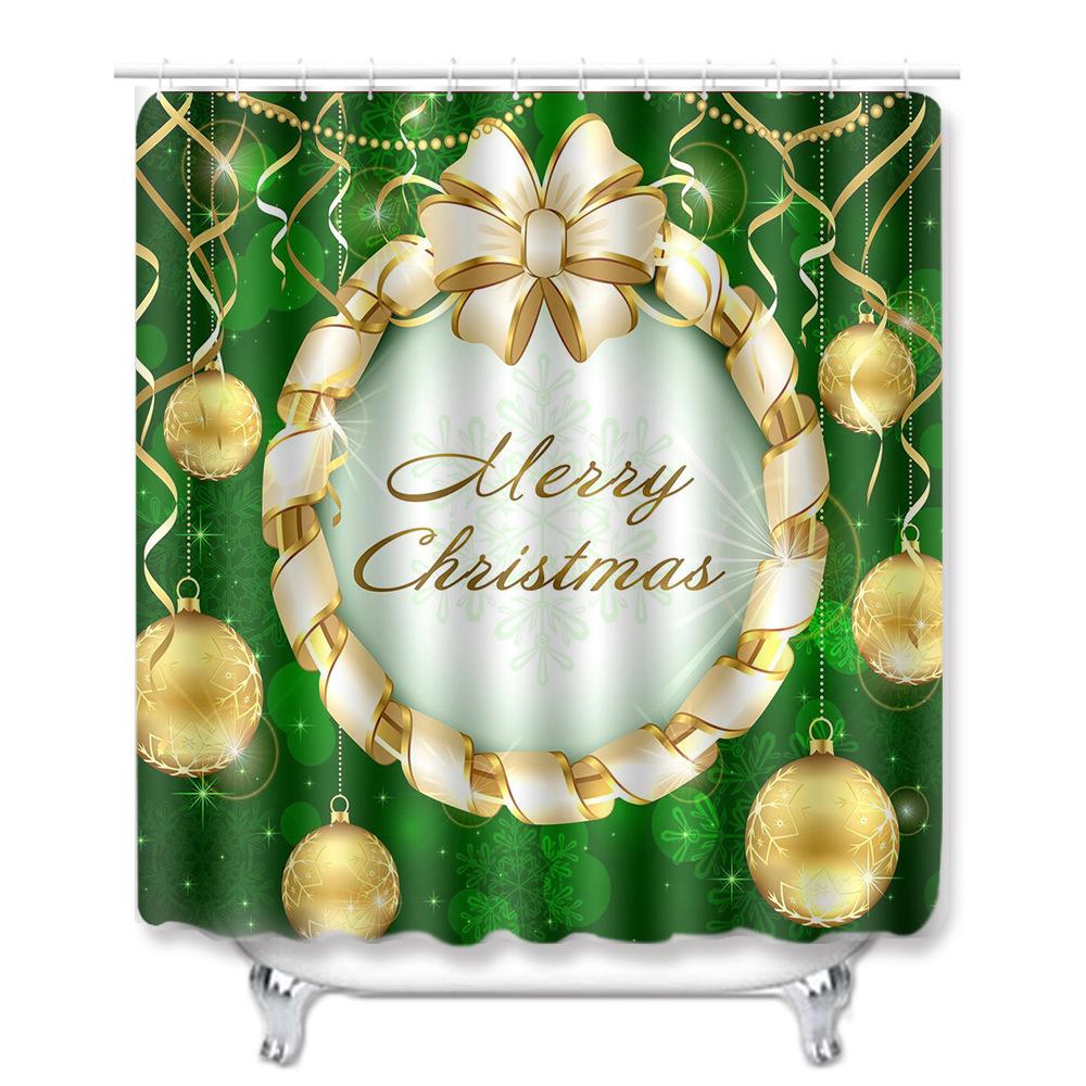 Christmas Shower Curtain Floor Mat Combination Four-Piece Set Bathroom Toilet Carpet Shower Room Mat Foot Mat