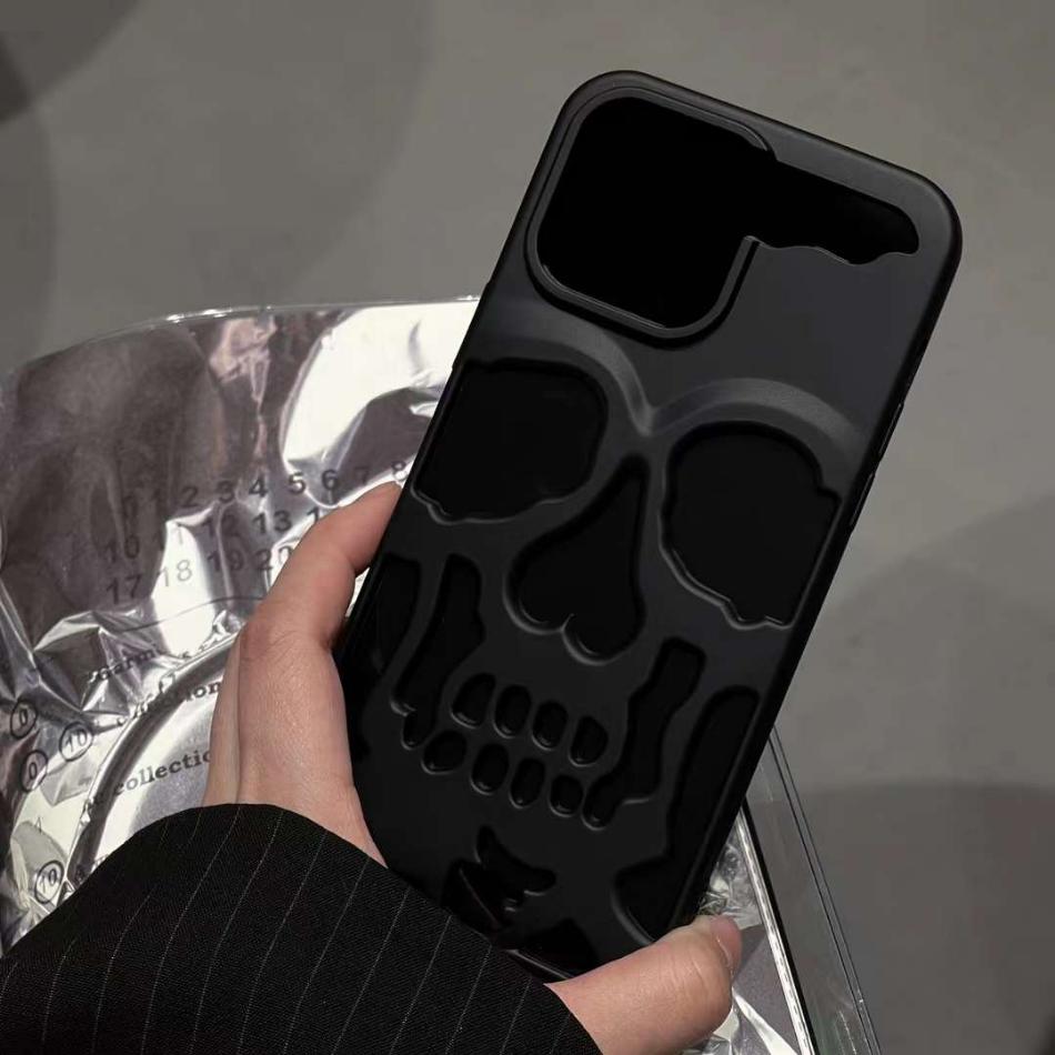 Luxus-Skelett-Schädel-Hülle für iPhone 11 12 13 14 15 Pro Max Handyhüllen Stoßfeste Rückabdeckung Kamera voll schützen Hollow Funda