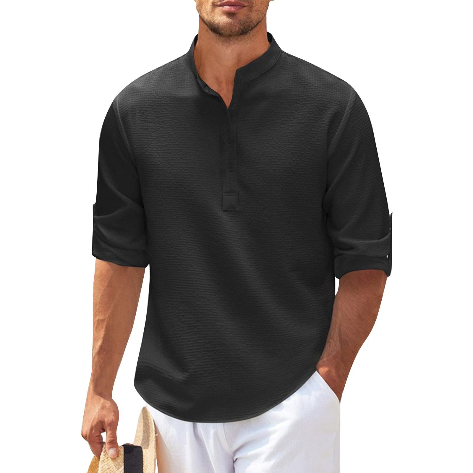 

Мужская повседневная рубашка с длинными рукавами и воротником-стойкой на пуговицах XXXXXL чёрный