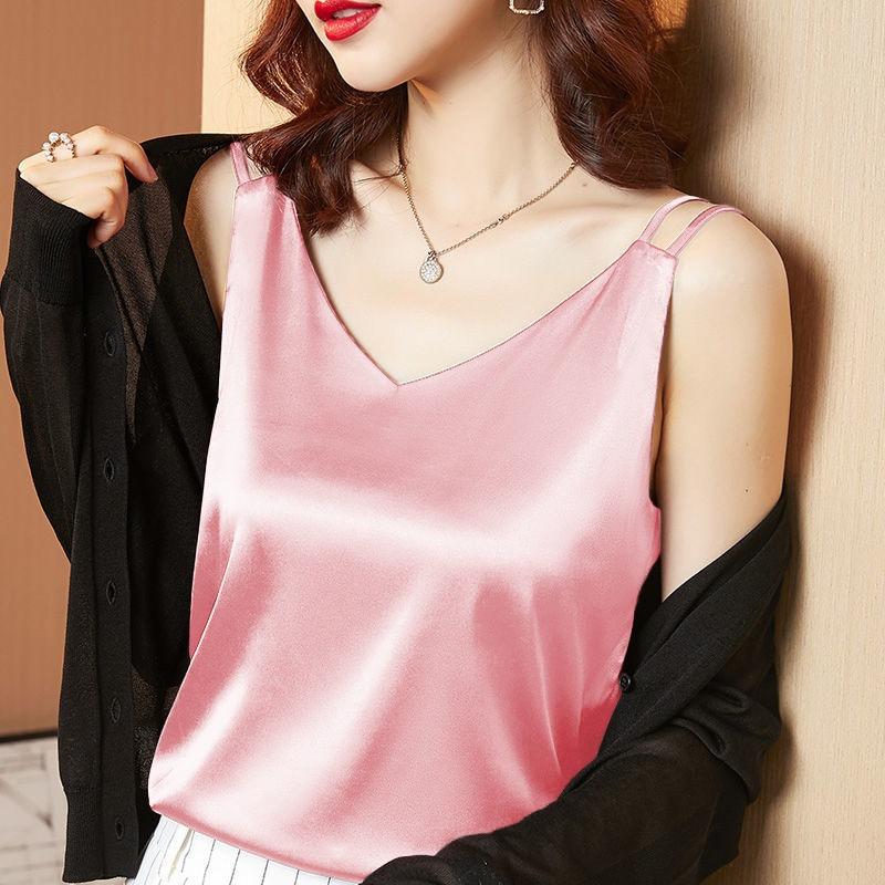 Premium sense heavy imitation silk V-neck mulberry silk sling vest femininity versatile suit with satin base