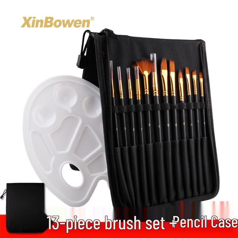 13-Piece Mixed Bristle Paintbrush Set with Bag & Palette for Oil, Watercolor & Acrylic