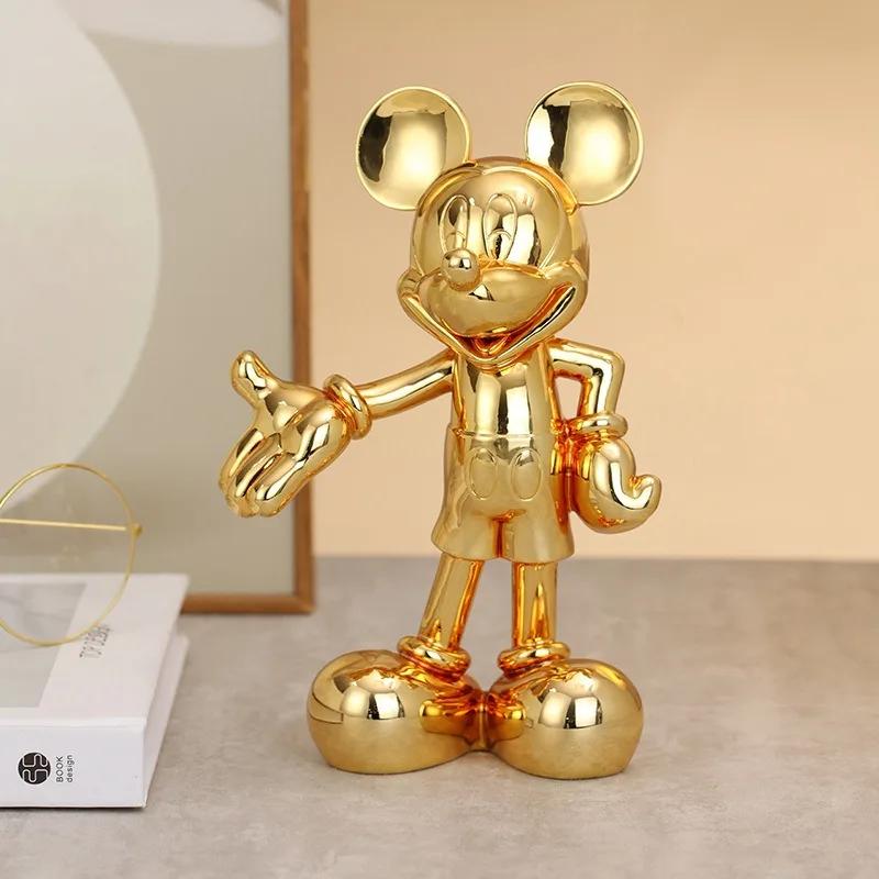 Disney Cartoon Anime Mickey Mouse Figure Statue Resin Plating Welcome Gesture Sculpture Mickey Ornaments Coffee Bar Home Decor