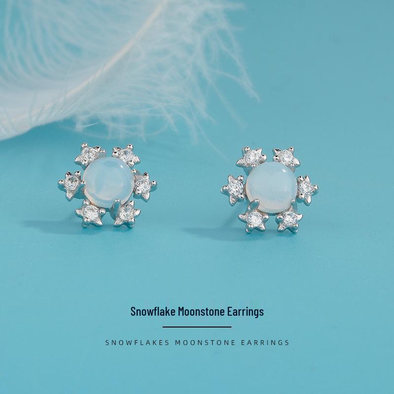 

Moonstone Snowflake Heart Earrings: Stylish Women s Jewelry with Inlaid Diamond Flowers