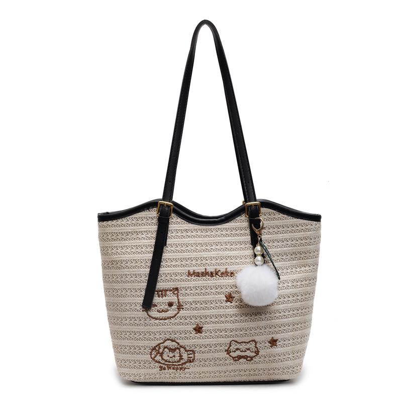 Strohtasche Damen 2025 neu lässig einfach große Kapazität gewebte Tasche Schulter-Tragetasche