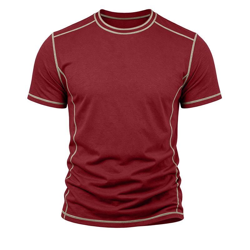 Men's Summer Short Sleeve T-Shirt Round Neck Patchwork Retro American Style Casual Tops