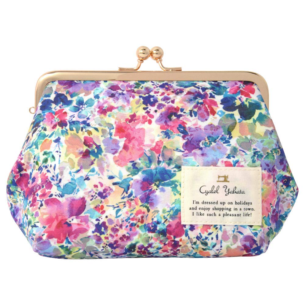Cosmetic Pouch with Cute and Standing Floral Magical Made in Japan Women's Clasp, Stylish, Up, Print, Daisy, Purple,