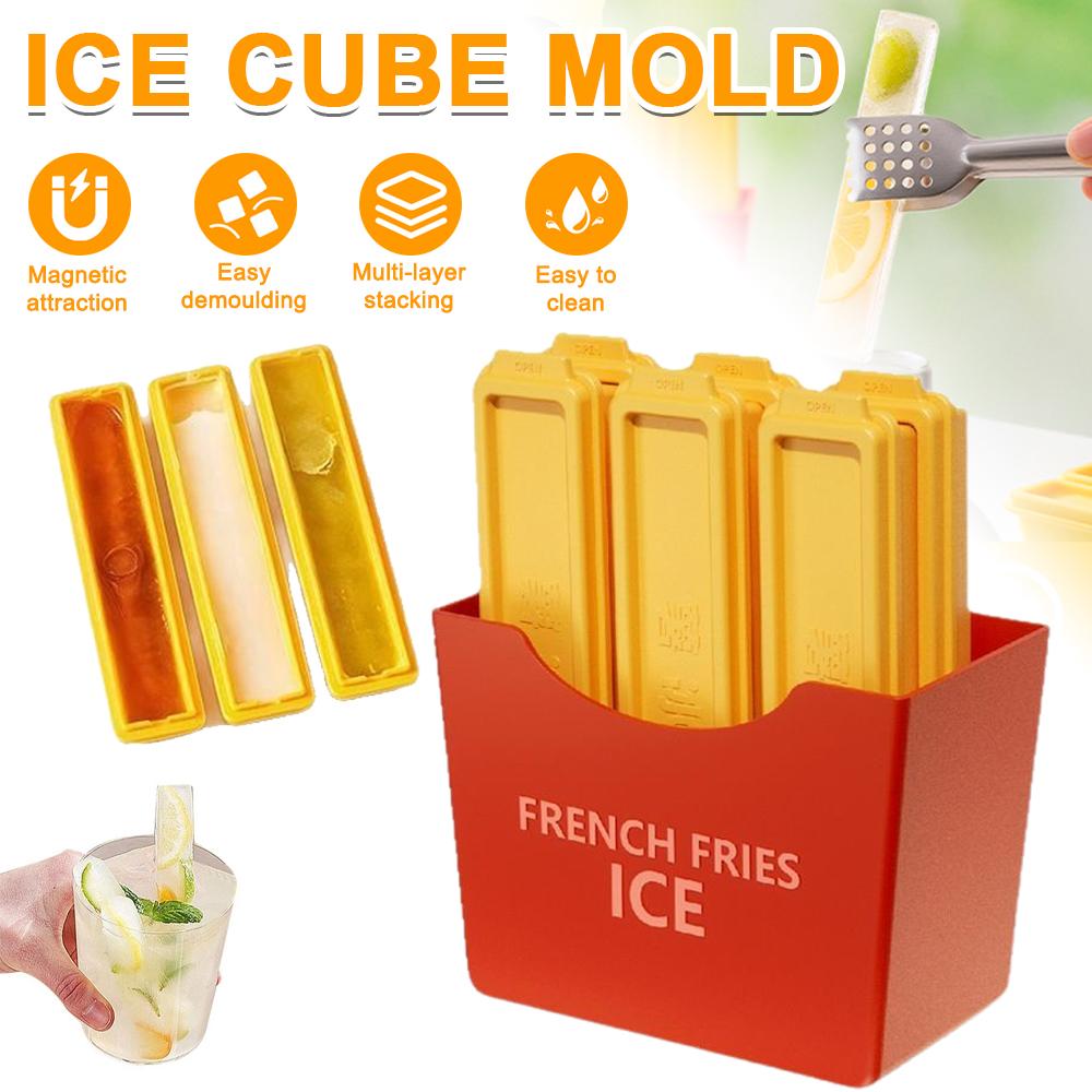 6Pcs French Fries Ice Cube Mould Tray Reusable Silicone Freezer Trays Space Saving DIY Popsicle Mould for Food Freezing Molds