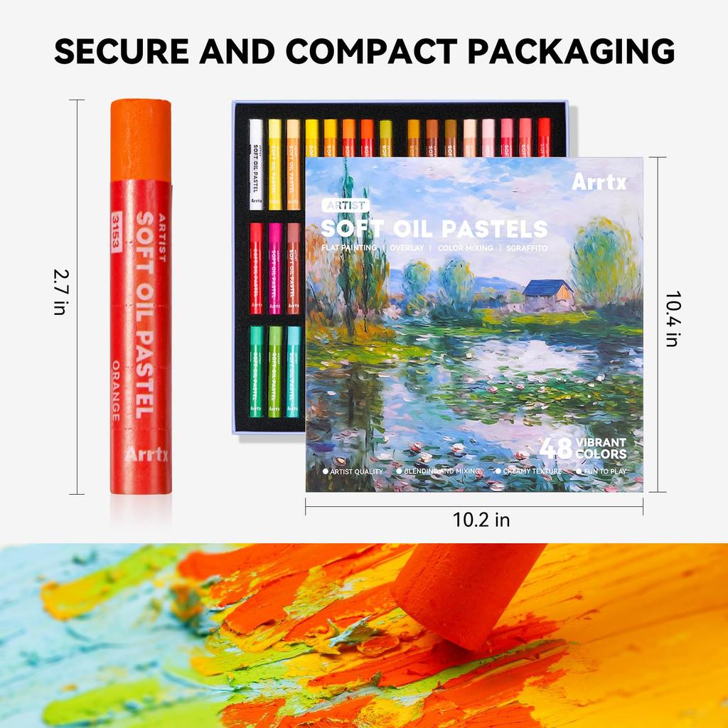 Arrtx Artist Oil Pastels 48-Color Set: Soft, Vibrant, and Creamy Professional Crayon Set for Artists and Beginners.