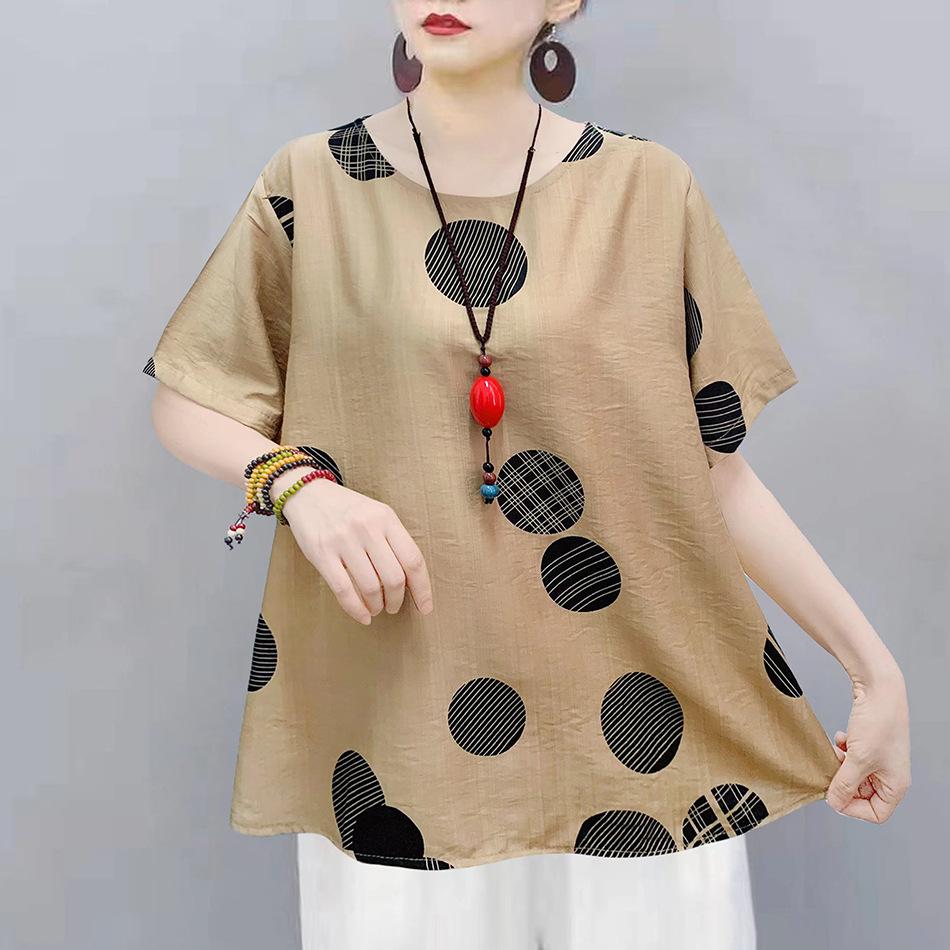 Chinese Women's Chinese Style T-shirt Long-sleeved Loose Cotton Short-sleeved Summer Blouse Ethnic Style