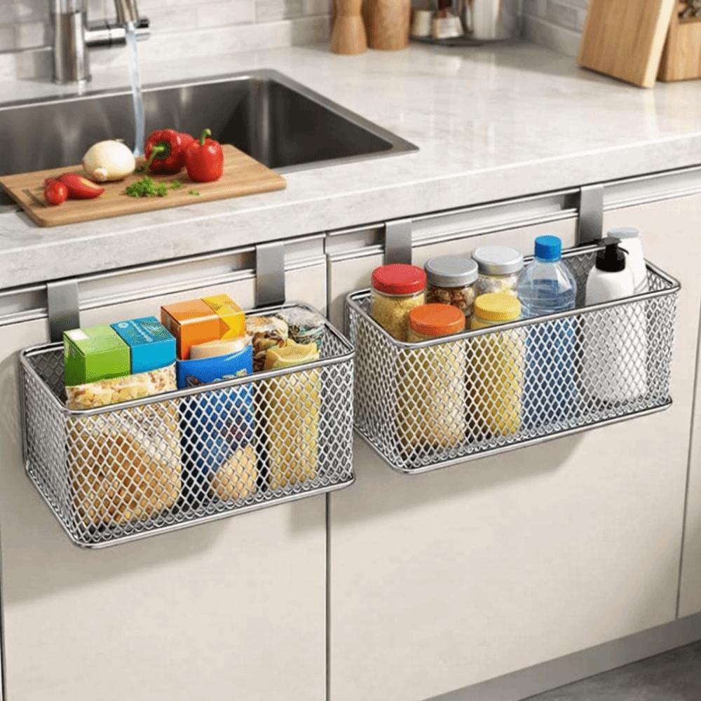 Carbon Steel Kitchen Hanging Basket Wall Mounted No-Drill Seasoning Organizer Space Saving Cabinet Hanging Organizer Bathroom