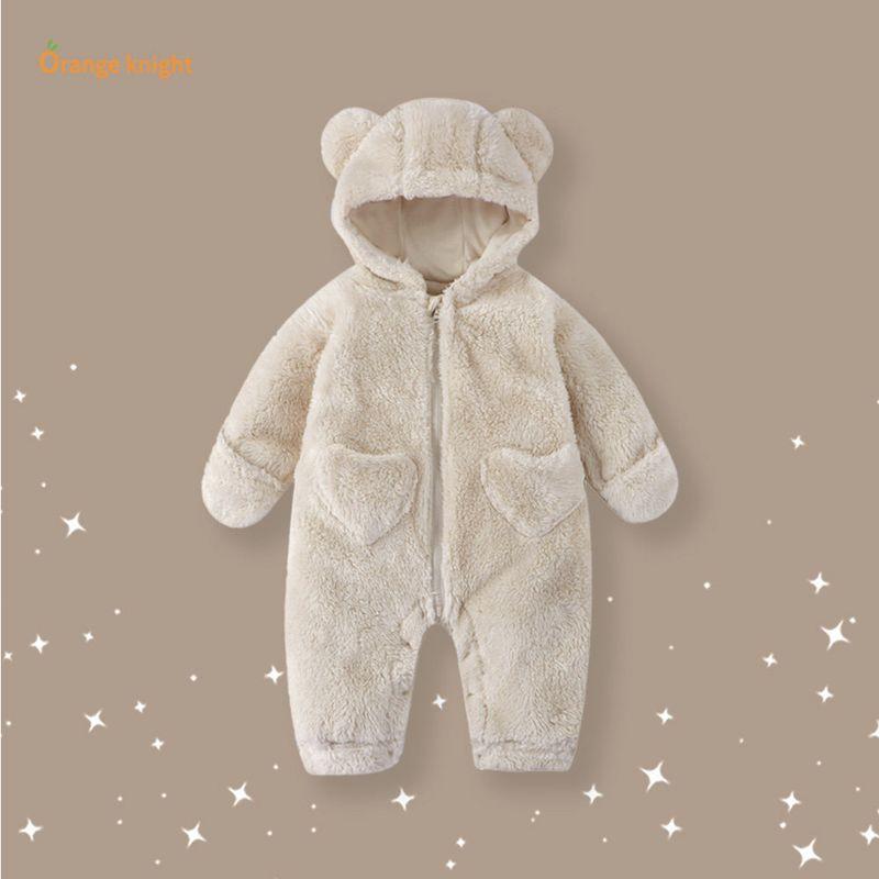 

Soft and Cute One-Year-Old Baby Plush One-Piece Romper Winter Clothing Warm and Thickened Newborn Fashionable Versatile Outdoor Wear Off-White Plush Jumpsuit 66 cm