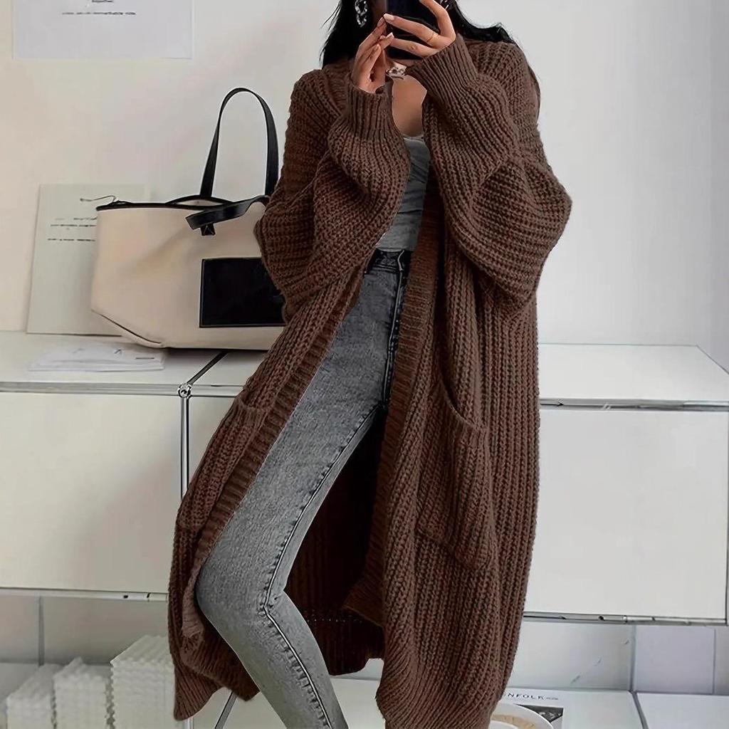 Women's Autumn/Winter Long Knit Cardigan: Loose Fit, Lazy Style, Long Sleeve Base Layer.