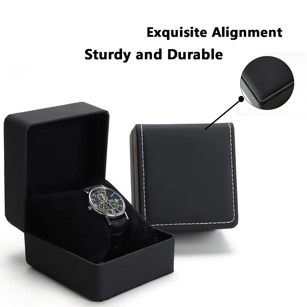 Black Single Watch Gift Box with Pillow PU Leather Wristwatch Display Case Organizer for Men Clamshell PU Leather Watch Case