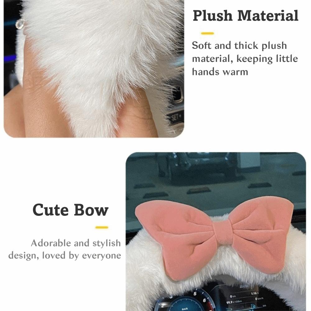 Cute Fluffy Steering Wheel Cover Bow Design Anti Slip Steer Wheel Protector Wave Shape Soft Steering Cover Girls Car Decoration