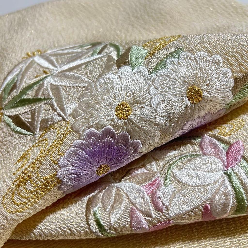 Used Final Price Reduction - Limited to 20 items - New - Made in Japan - Silk - Chirimen Fabric - Embroidery - Obiage 981