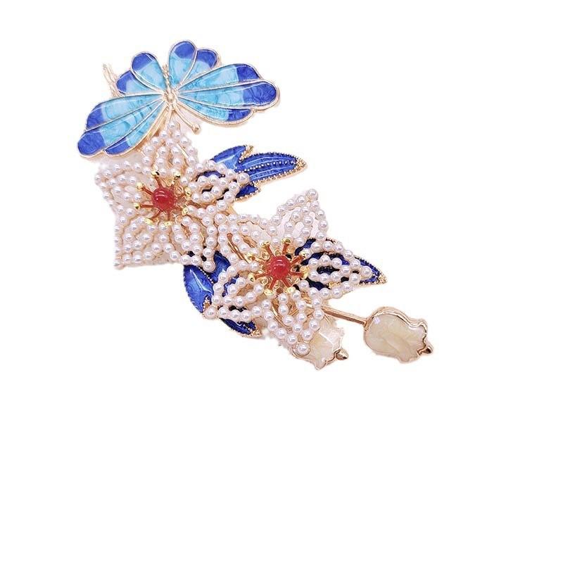 Elegant Blue Cloud Pearl Hairpin with Tassel