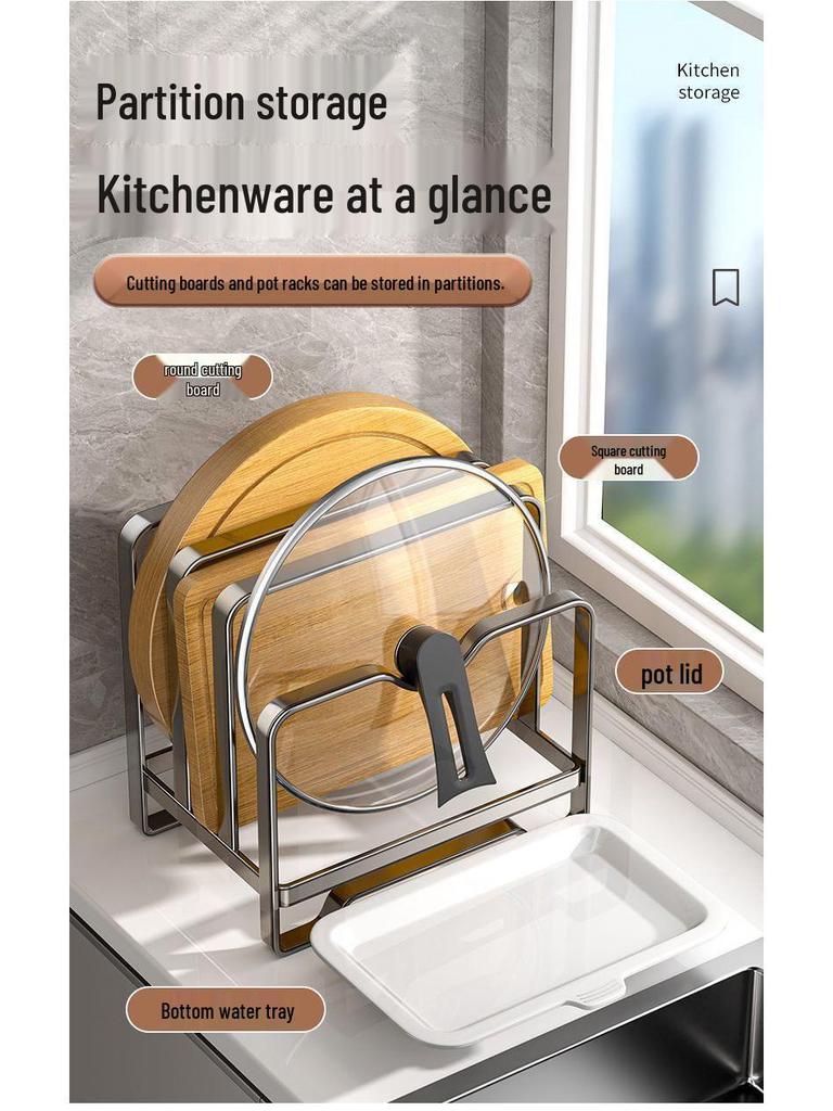 Estante de Almacenamiento Multifuncional para Encimera de Cocina: Organizador de Tapas de Ollas y Tablas de Cortar