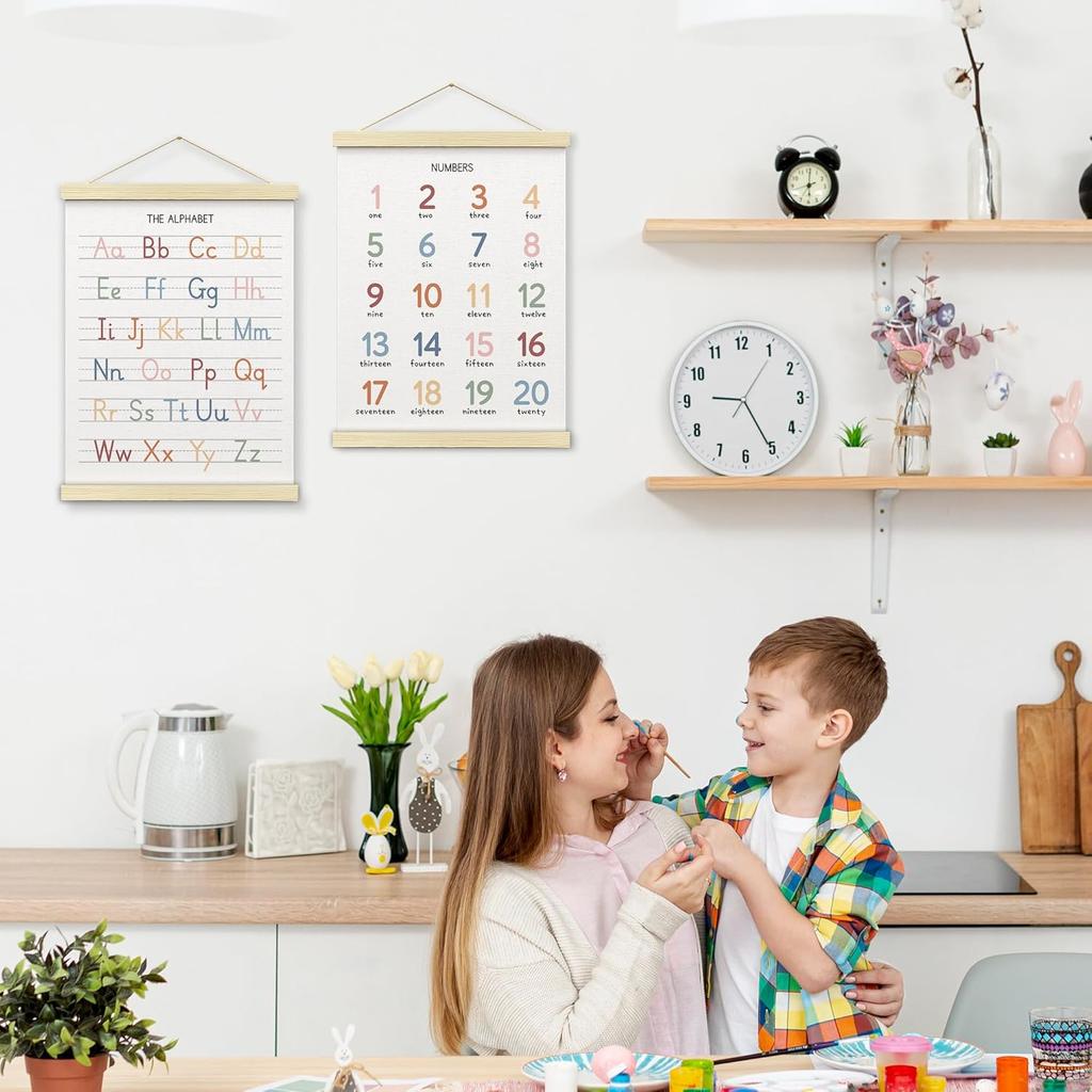 BONETAT Numbers alphabet poster for Nursery Toddlers, Play Room Wall Decor, ABC Wall Chart, Wall Hanging Decor for Toddler Playroom Decor Kids Wall